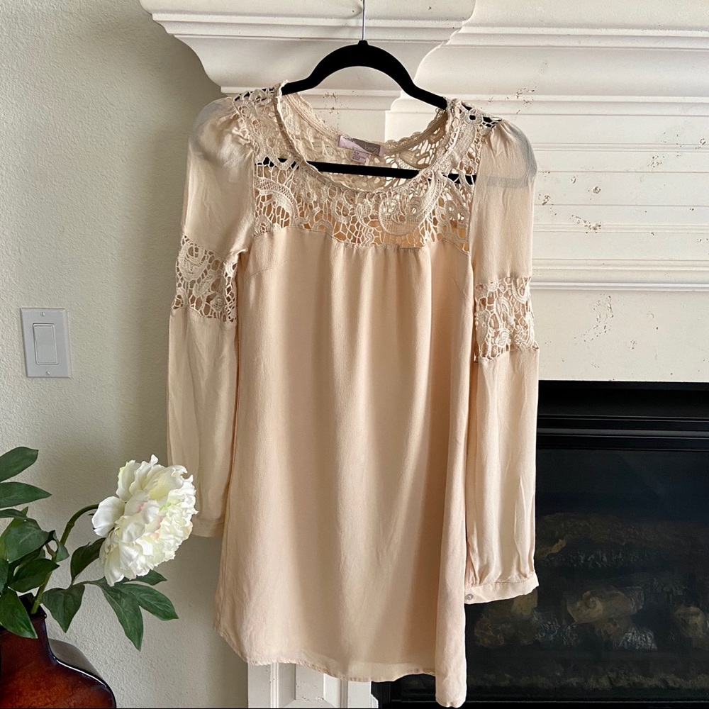 Forever 21 Love 21 Lace Long Sleeve Dress Ivory